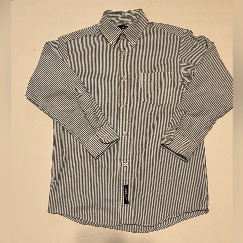 Salty Dog Button Down Blue And White Stripe Long Sleeve Shirt Boys Size 10